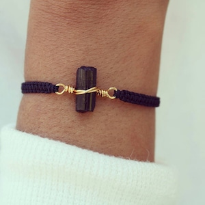 Black Tourmaline Bracelet, Raw Genuine Crystal, Macrame Wristlet, Matching Bracelet, Friendship Bracelet