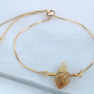 Citrine Bracelet November Birthstone, Raw Genuine Crystal, Adjustable 18K Gold Filled Chain, Birthstone Jewelry, November Birthday Gift image 5