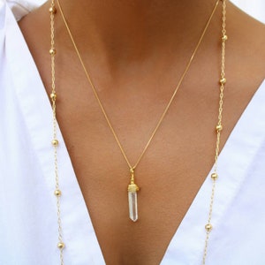 Clear Quartz Necklace: Dainty 18k Gold Filled Crystal Jewelry