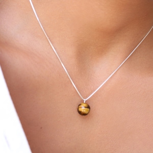 Tiger Eye Crystal Necklace: 925 Sterling Silver Chain, Dainty Jewelry
