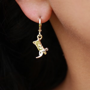 Cowboy boots Gold Huggies Hoops, Small Cow boot Western earrings, Cowboy Boot Gold Huggie Dangle Earrings
