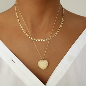 Honey Calcite Heart Pendant Necklace: 18K Gold Filled Chain