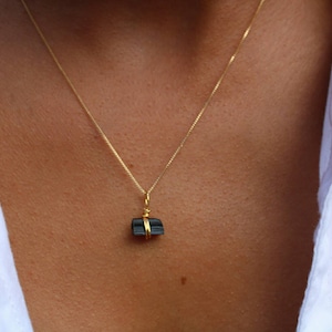 Black Tourmaline Necklace in 18k Gold Filled, Raw Tourmaline Crystal Jewelry,  Dainty Tourmaline Jewelry, Raw Black Stone Necklace