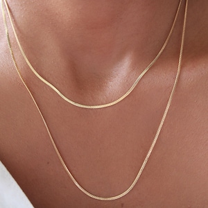 1.5 mm 上品なフラットカーブ ゴールド チェーン ネックレス、18k ゴールド フィルド ミニマリスト 細チェーン、上品なゴールド フィルド チェーン、ゴールド レイヤード ネックレス