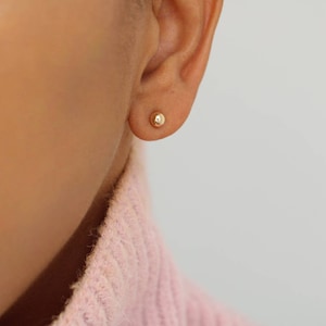 Dainty Sphere Stud Earrings, 18K Gold Filled Minimalist Earrings, Pair of gold ball stud earrings