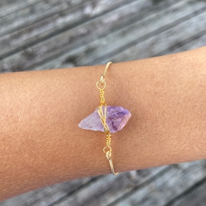 Raw Amethyst Bracelet: Genuine Crystal, 18K Gold Filled, Adjustable