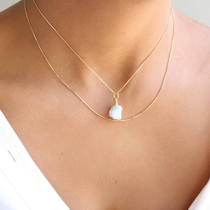 Aquamarine Necklace, Raw Genuine Aquamarine Crystal, 18K Minimalist Gold Filled Box Chain, March Birthstone Jewelry, Birthday Gift For Her
