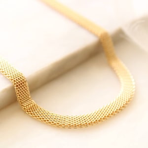 Braided Mesh Gold Chain Necklace, 6.5 mm Flexible Bismarck Chain Necklace, Chunky Gold Chain, Gold Mesh chain necklace