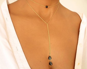 Obsidian Necklace, Minimalist 18k Gold Filled Chain, Dainty Crystal Jewelry, Bridesmaids Gift