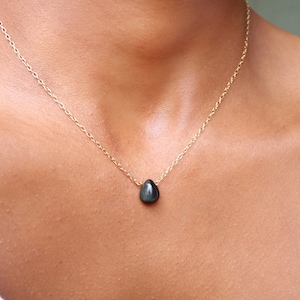 Rainbow Obsidian Necklace, Dainty Teardrop Obsidian Necklace, Minimalist 18k Gold Filled Chain, Dainty Gemstone Necklace