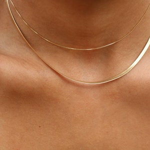 Dainty 18k Gold Filled Herringbone Chain Necklace - 3mm Snake Chain