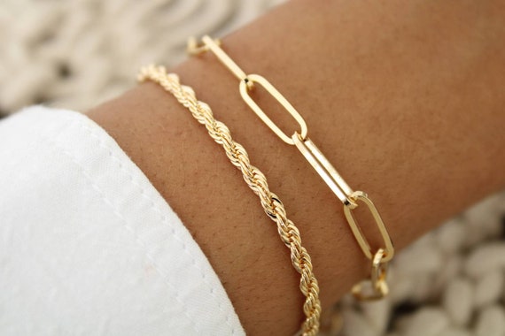10K Gelbgold 1mm Solid Diamantschliff Seil Link Armband