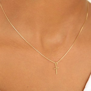 Little Cross Necklace, Dainty Minimalist Cross, 18K Gold Filled Chain, Gold Layering Necklace image 1