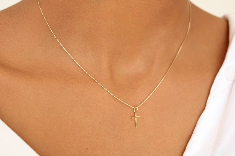 Little Cross Necklace, Dainty Minimalist Cross, 18K Gold Filled Chain, Gold Layering Necklace image 1