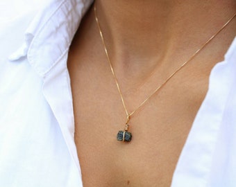Raw Peridot Necklace: 18K Gold Filled Chain, August Birthstone