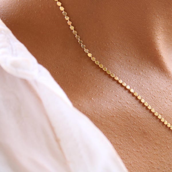 Dainty 18k Gold Filled Waterproof Necklace:  2MM Dotted Chain, Minimalist Layering