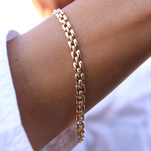 Gold Square Link Chain Bracelet, Elegant Bismark Gold Bracelet, Elegant Golden jewelry, Dainty Panther Link Gold Bracelet