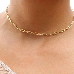 18k Gold Filled Paper Clip Chain Necklace: Minimalist Layering Choker