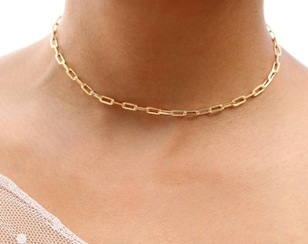 Paper Clip Link Chain, Minimalist Chain, Gold Layering Necklace, Choker Chain Necklace,