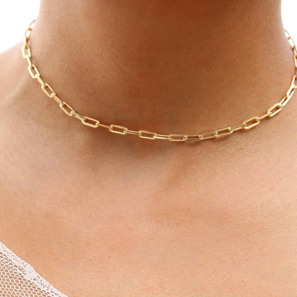 Paper Clip Link Chain, Minimalist Chain, Gold Layering Necklace, Choker Chain Necklace,