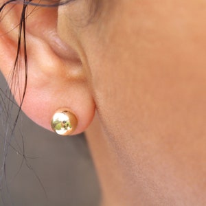 18k Gold Filled Dainty Sphere Stud Earrings, Plain 7mm Minimalist Gold Ball Stud Earrings, Pair of Gold studs