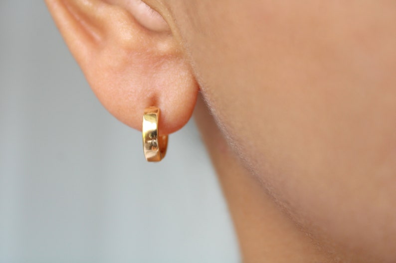 Mini Huggie Earrings, Gold Hoop Earrings, Modern Minimalist Earrings, Tiny Hoop Earrings, Hinged Huggies, Minimalist Trending Earrings image 1
