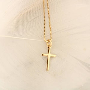 Little Cross Necklace, Dainty Minimalist Cross, 18K Gold Filled Chain, Gold Layering Necklace image 3
