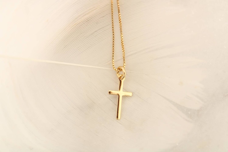 Little Cross Necklace, Dainty Minimalist Cross, 18K Gold Filled Chain, Gold Layering Necklace image 3