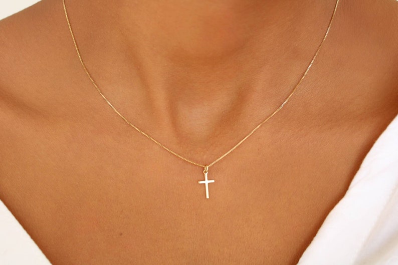 Little Cross Necklace, Dainty Minimalist Cross, 18K Gold Filled Chain, Gold Layering Necklace image 2