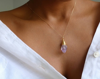 Amethyst Necklace, Raw Genuine Amethyst Crystal, 18K Gold Filled Minimalist Chain, February Birthstone Jewelry, Anniversary Gift For Her