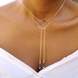 Lapis Lazuli Guld Wrap Halsband: 18K Guldfylld Lariat