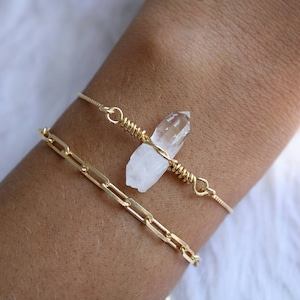 Clear quartz bracelet, Dainty crystal bracelet, Chain bracelet, Crystal jewelry, April birthstone bracelet