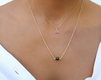 本物の黒曜石ネックレス、ミニマリストな18金張りチェーン、繊細な