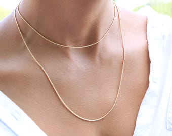 1mm 18k Gold Filled Snake Chain: Dainty Layering Necklace