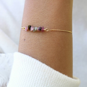 Pink Tourmaline Bracelet, Dainty Crystal Bracelet, October Birthstone Jewelry,  Watermelon Tourmaline Jewelry