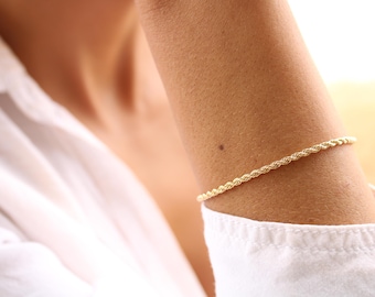 Pulsera de cuerda de oro de 18 quilates de 2 mm: joyería impermeable para uso diario.