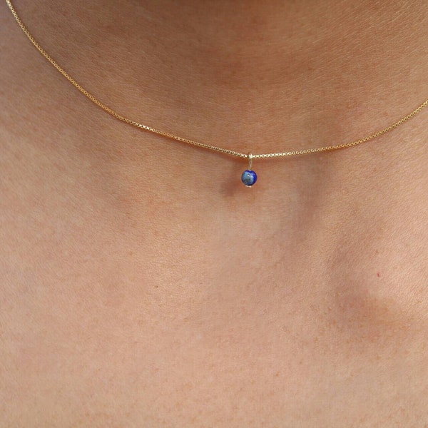 Kleine Lapis Lazuli Halskette, minimalistische 18k Gold Filled Halskette, Edelstein Schmuck, zierliche Lapis Lazuli Schmuck