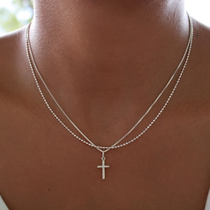 Sterling Silver Cross Necklace: Dainty Minimalist 925 Box Chain