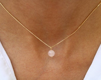 Tiny Rose quartz necklace, love crystal necklace, Tiny  Rose quartz necklace, Dainty crystal necklace, Stone of love jewelry, Mother's gift