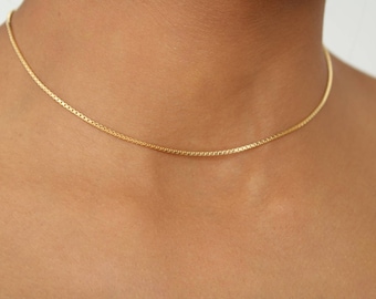 1 mm box Chain necklace, 18k gold filled box chain, Dainty gold filled chain, minimalist necklace, chain choker, Gold Layering Necklace