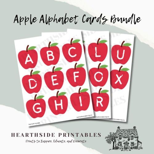 Apple Alphabet Cards Printable - Apple Unit, Homeschool Printables, Homeschool Resources, Preschool Printables