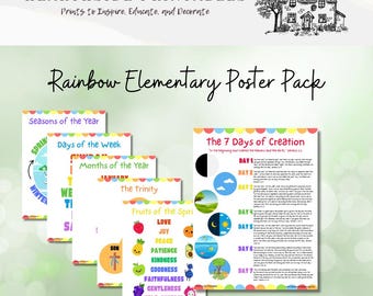 Elementary Poster Pack - Rainbow Design, Christian Homeschool, Preschool, Classroom Decor, Christian