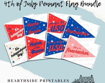 Patriotic Pennant Flag Printable Bundle - Patriotic Printables, Photo Props, 4th of July Decor
