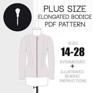 Plus size elongated bodice block PDF sewing pattern.