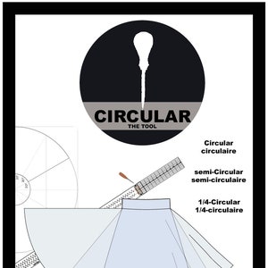 Puede incluir: Un diagrama que muestra diferentes tipos de formas circulares utilizadas en la costura, incluyendo círculo completo, medio círculo y cuarto de círculo. El texto "CIRCULAR THE TOOL" está en la parte superior del diagrama. El texto "2022 Diane Deziel "All Rights Reserved" está en la parte inferior del diagrama.