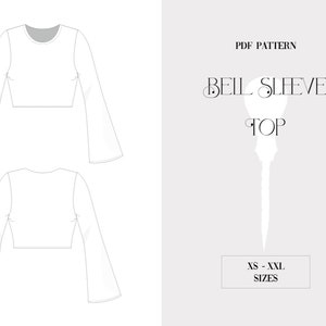 Peut inclure: Patron PDF pour un haut court à manches cloche. Le patron comprend les tailles XS - XXL.