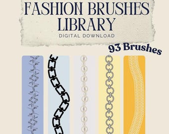 93 pinceles de detalle de moda para Adobe Illustrator | Encaje, cadenas, volantes, gemas y perlas | Descarga instantánea