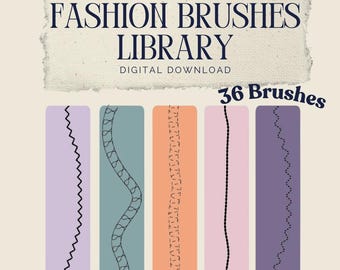 36 pinceles de costura para Adobe Illustrator | Paquete de dibujo técnico y herramientas técnicas para moda | Descarga instantánea