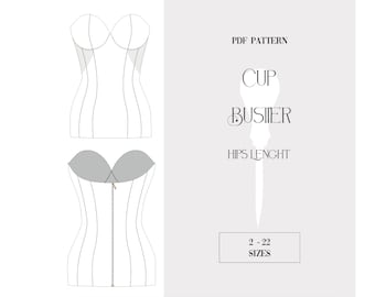 Bustier with cups hips length PDF pattern.