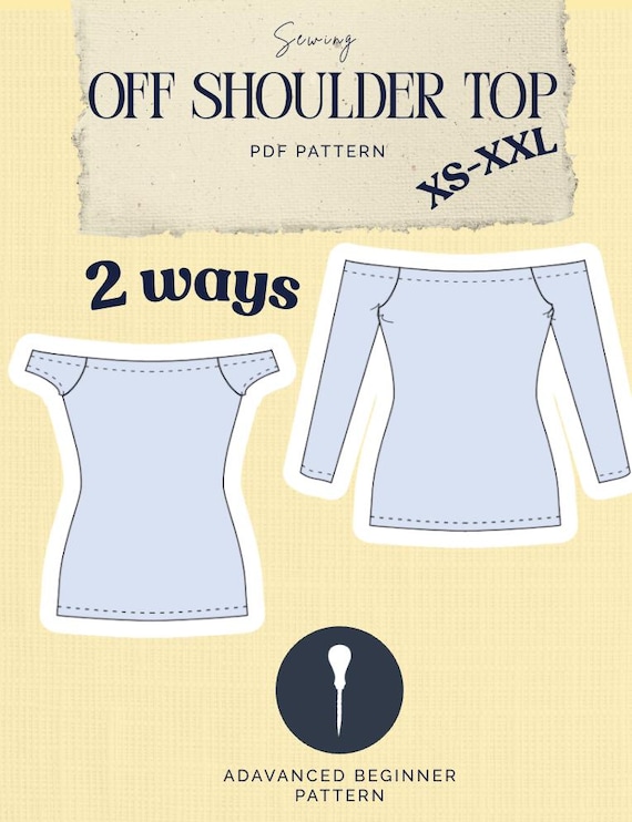 Off Shoulder Top Sewing Pattern PDF | Long & Short Sleeve Top Pattern | Y2K Top | Stretch Knit Shirt | Instant Download | Bilingual